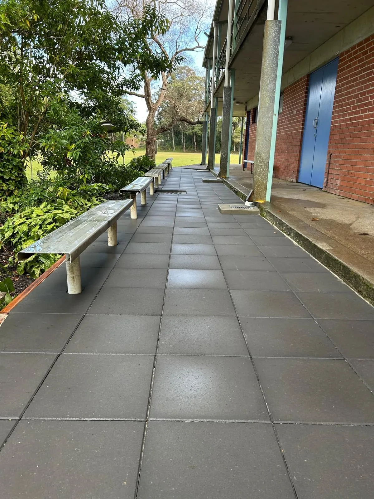 Paved walkway leading to the classroom doors at Bellingen High School