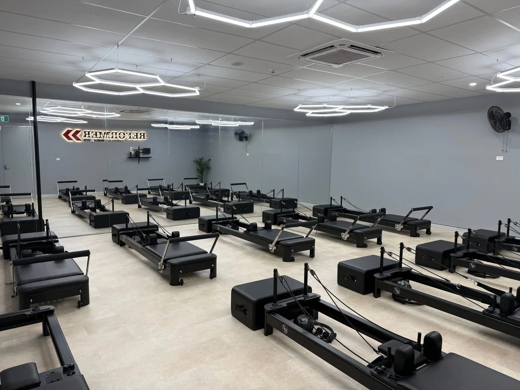 Reformer studio fit-out at World Gym Coffs Harbour, an example of commercial construction work