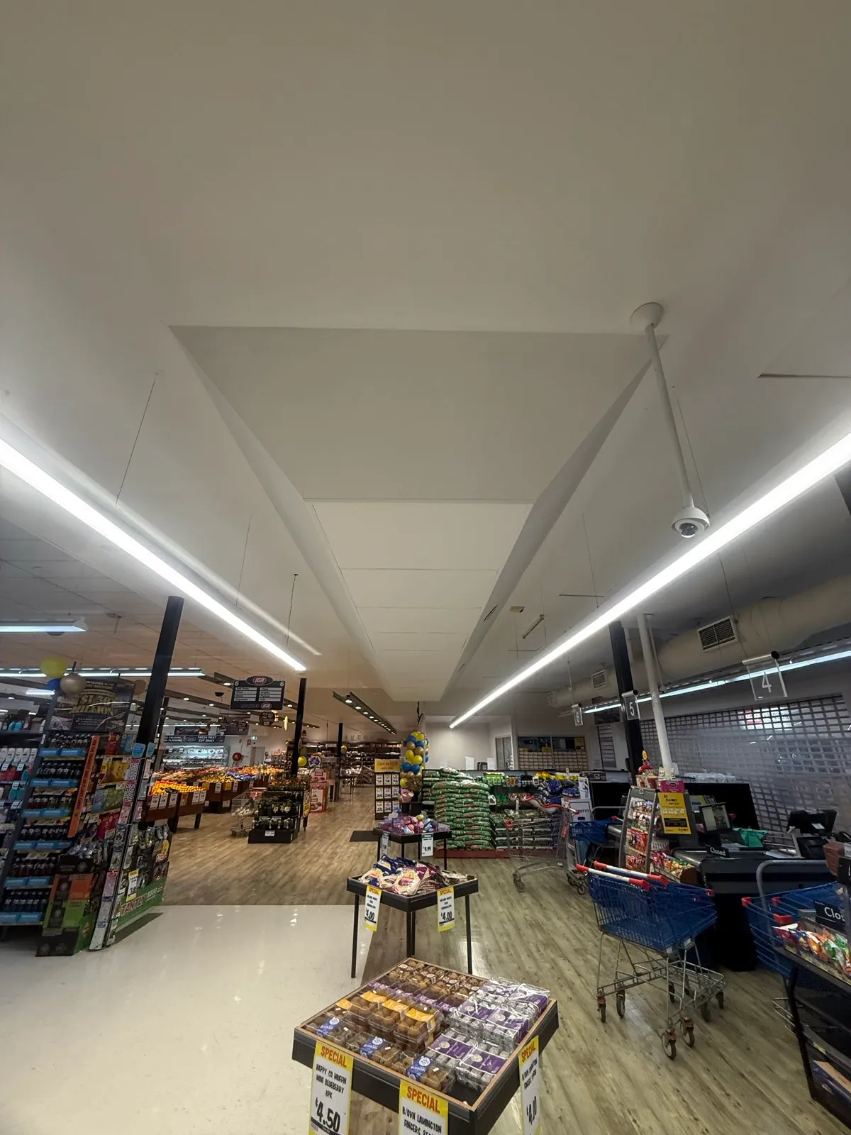 New ceiling section and repaired ceiling above the trading floor at Ritchies IGA, Nambucca Plaza