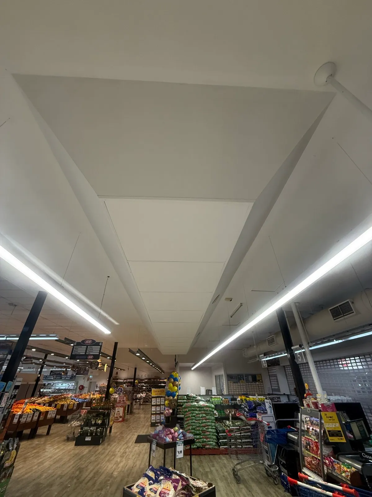 New ceiling section and repaired ceiling above the trading floor at Ritchies IGA, Nambucca Plaza