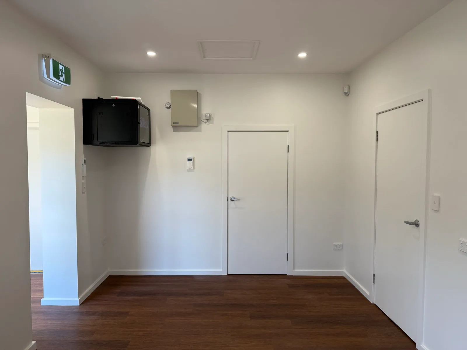 Comms rack, fire panel and exit signage installed in the works depot office, Macksville